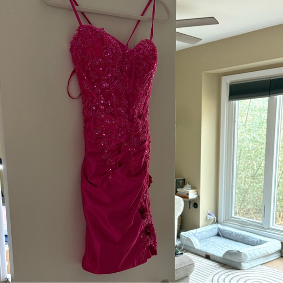 Stacees Dresses & Skirts - Hot Pink Ruched Cocktail Dress